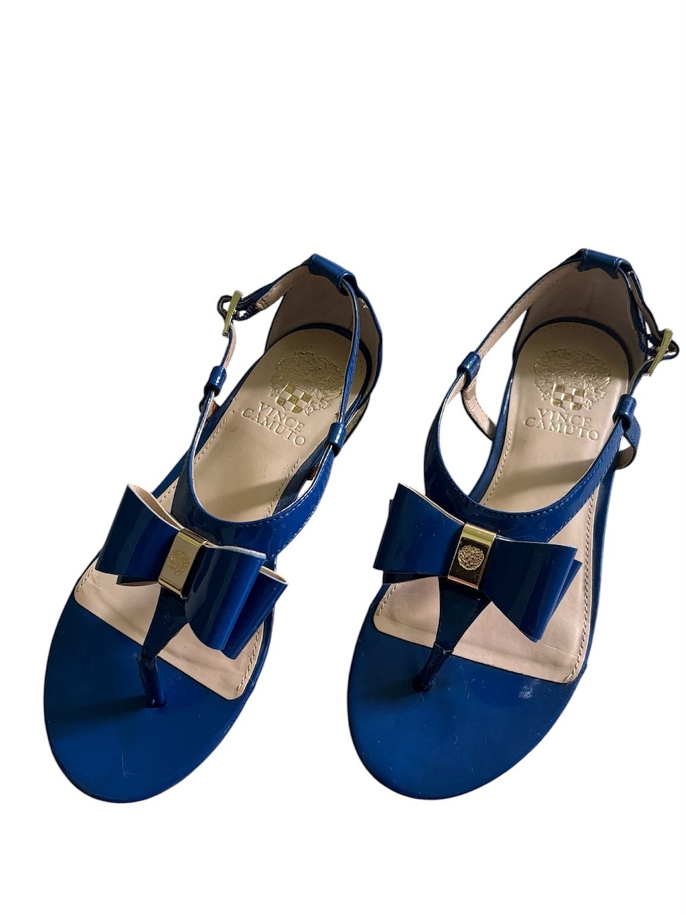 Vince Camuto “Harmonia” Blue Patent Bow T-Strap Sandals New/Unworn